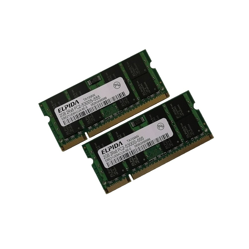 ОЗУ So-Dimm 4Gb PC2-5300, DDR2-667 Elpida EBE21UE8ACUA-6E-E (Kit 2x2Gb)