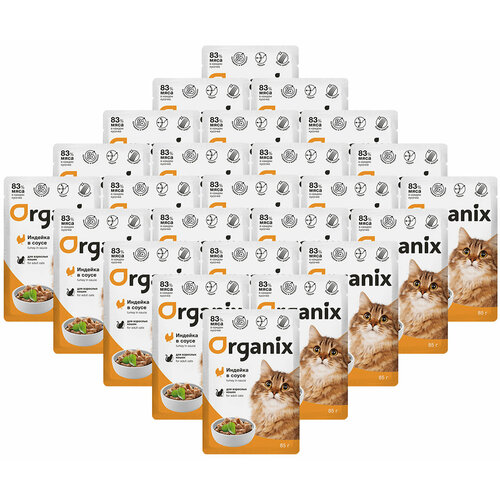 Консервы ORGANIX для взрослых кошек с индейкой в соусе (85 гр х 25 шт)