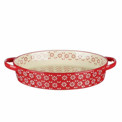Форма для запекания и сервировки овальная с ручками керамика 345х225х55см 16л красный 1199₽