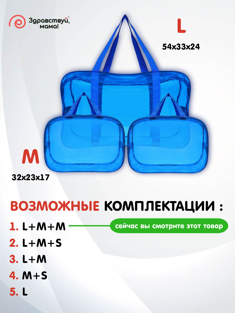 Усиленная сумка в роддом, готовая для мамы и малыша "здравствуй, мама!", цвет темно-голубой, набор из 3 шт.