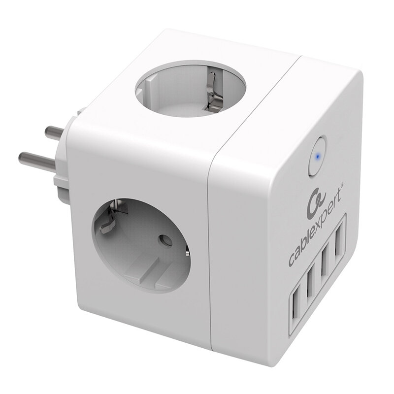 Сетевой фильтр Cablexpert Cube Cube-4-u4-w, 4 р, 16А, 4хUSB, ур. защиты 2+, белый, коробка Cablexpert