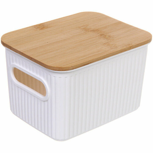 Контейнер для хранения с бамбуковой крышкой «брамингем», цвет белый, 16.5*12.5*10см