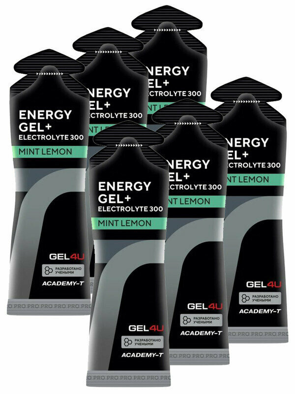 GEL4U, Energy Gel + Electrolyte 300, 6х60мл (Лимон-мята)