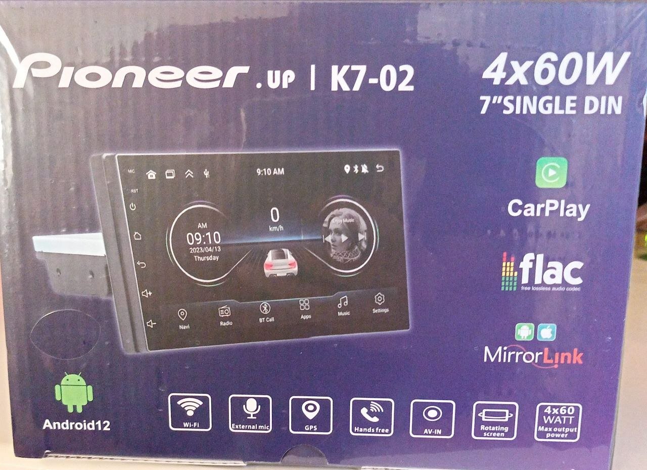 Pioneer K7-02 1 din с экраном 7 дюймов  Android 13  2+32Gb Bluetooth GPS CarPlay.