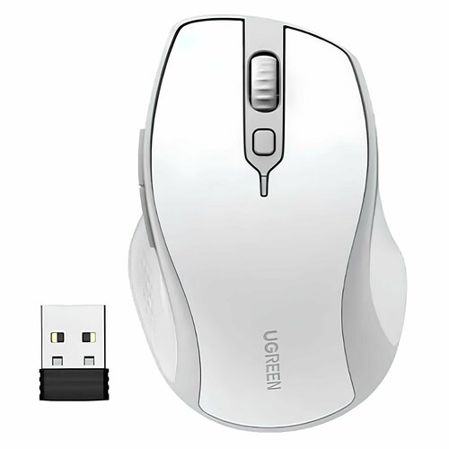 Мышь UGREEN MU101 (15805) Ergonomic Contoured-Shape Design Wireless Mouse 2.4 GHz&B. Цвет: бело-серый