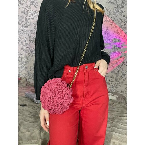 фото Сумка , фактура рельефная, плетеная, вязаная, матовая, бордовый knitten