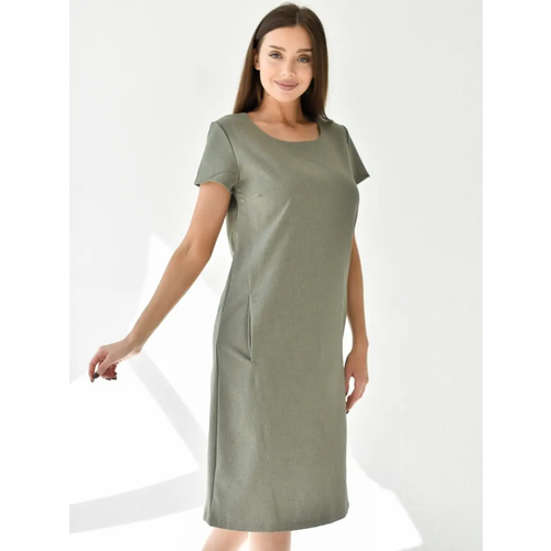 фото Платье текстильный край, размер 58, зеленый, хаки