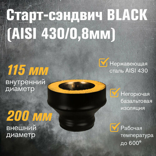 Старт-сэндвич BLACK (AISI 430/0,8мм) (115х200) дефлектор black aisi 430 0 5мм 115х200