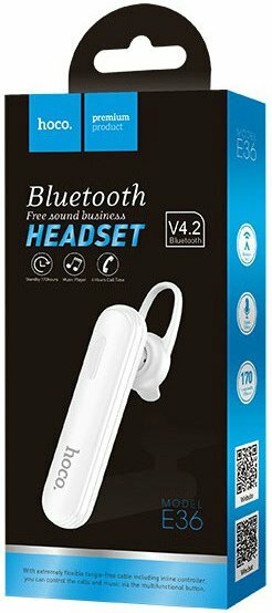 Bluetooth-гарнитура Hoco E36, microUSB, white