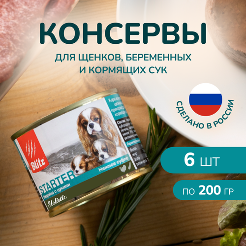 Консервы для щенков, беременных и кормящих собак BLITZ Holistic Индейка с цукини 200 гр Х 6 шт