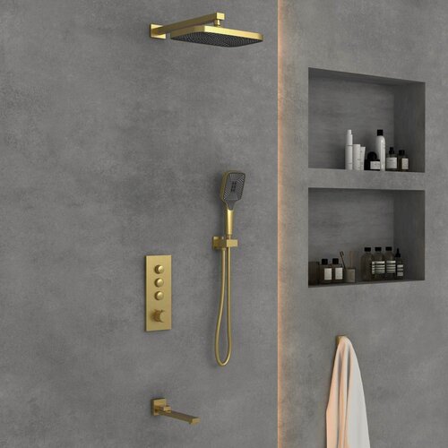 Изображение товара Душевой комплект Vincea VSFW-433T1BG встраиваемый, термостатический, 3 режима, брашированное золото