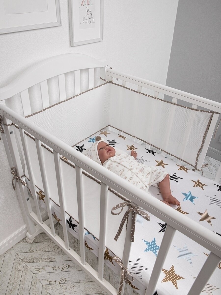 Бортики детскую кроватку новорожденных плоские сетка 180х30