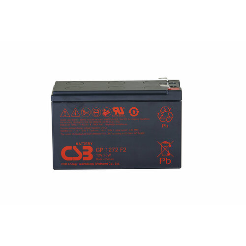 Батарея CSB серия GP, GP1272 (12V28W) , напряжение 12В, емкость 28 Вт/Эл при 15-мин. разряде до U кон. - 1.67 В/Эл при 25 °С, (разряд 20 часов), макс. ток разряда (5 сек.) 100А, ток короткого замыкания 304А, макс. ток заряда 2.8A, свинцово-кислотная типа батарея csb gp1272 f1 12v 7 2ah