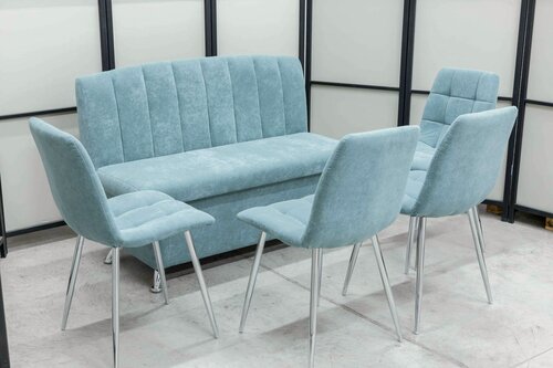 Изображение товара Кухонный диван Альт с 4-мя стульями, 120х56 см, обивка моющаяся, антивандальная, антикоготь, цвет - ментол.