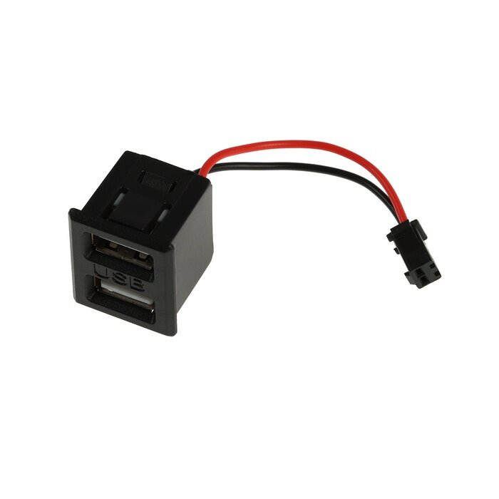 Разъем USB автомобильный Cartage 2 порта, с проводом 10 см, 2 pin, 2,1 А, 5 В, черный