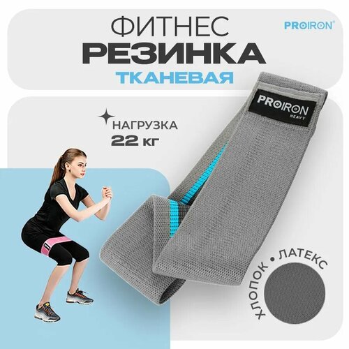 Резинка для фитнеса, PROIRON, ленточная, тканевая, 76х8 см, 18-22 кг, серая резинка для фитнеса тканевая серая s