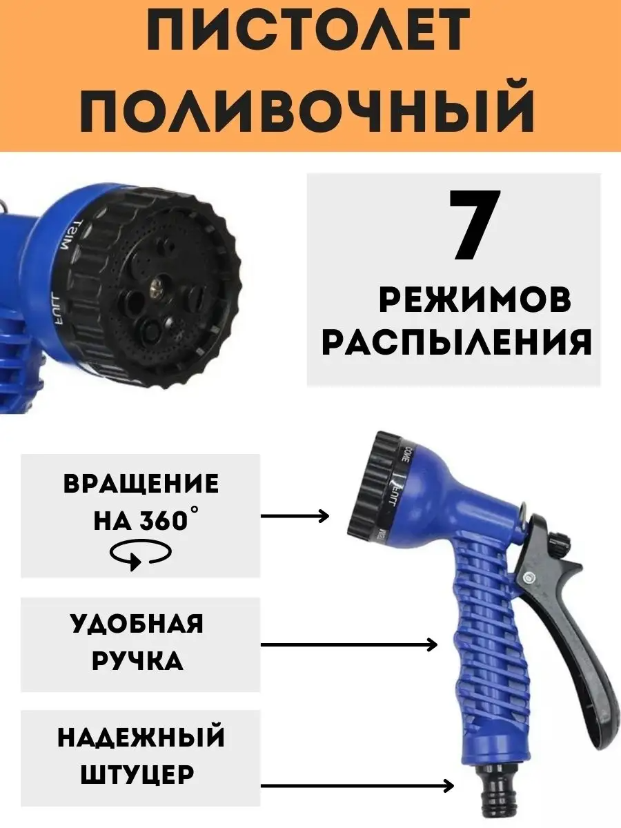 Пистолет распылитель для полива на шланг, 7 режимов