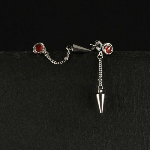 Серьги с подвесками Алёна Китаева Красная роза с шипом на цепочке, размер 40 мм, серебряный, красный