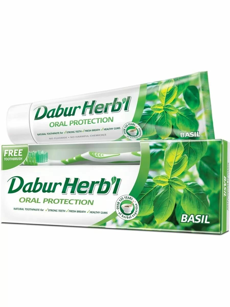 Зубная паста с базиликом и щетка (Basil Toothpaste), 150 г