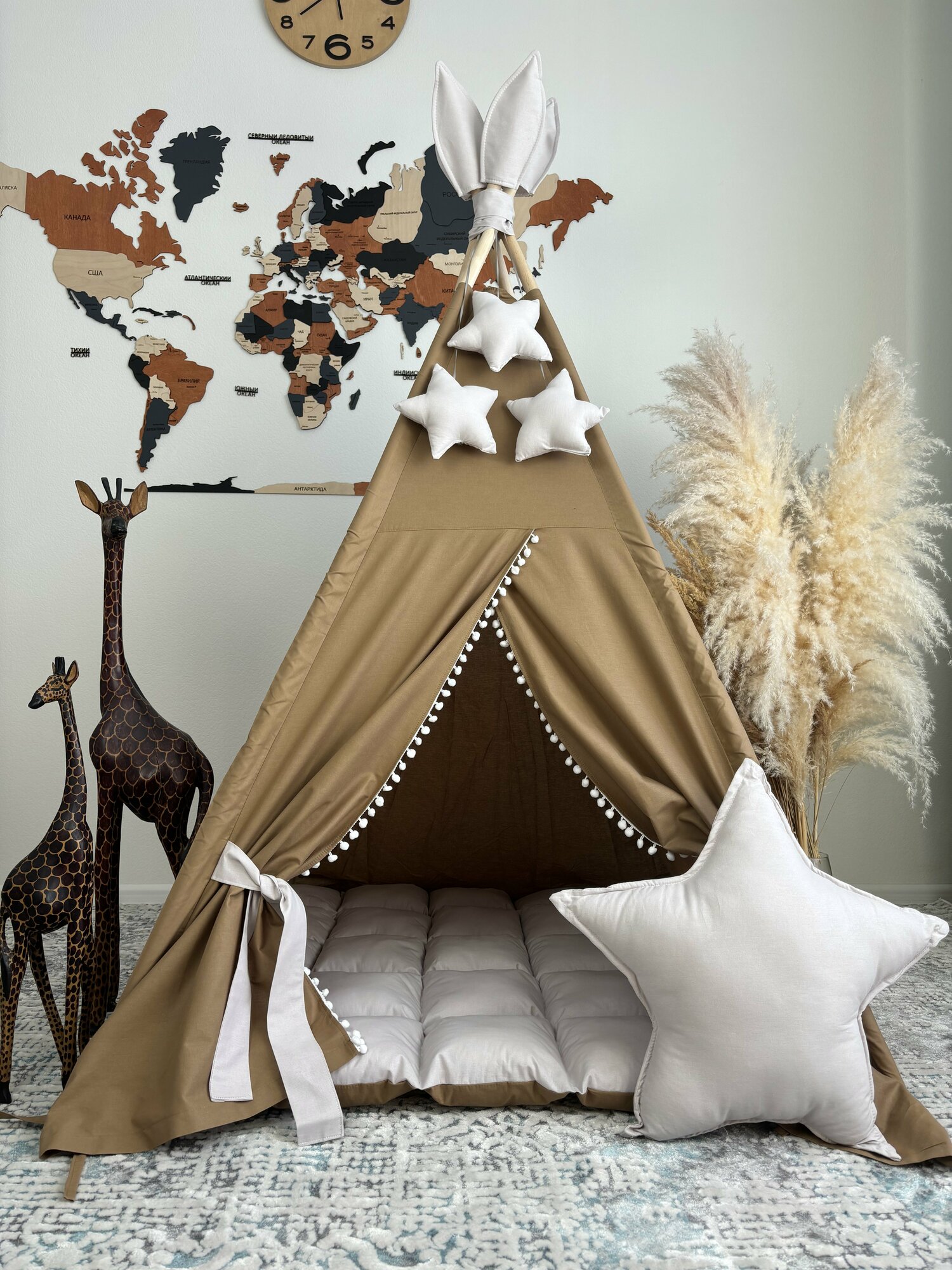 Вигвам для детей с ковриком, коричневый с серым. SWEET HOME for kids