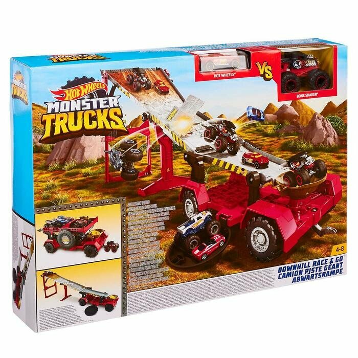 Трамплин Hot Wheels Передвижной трамплин Monster Trucks Downhill Race & Go Play Set GFR15 красный