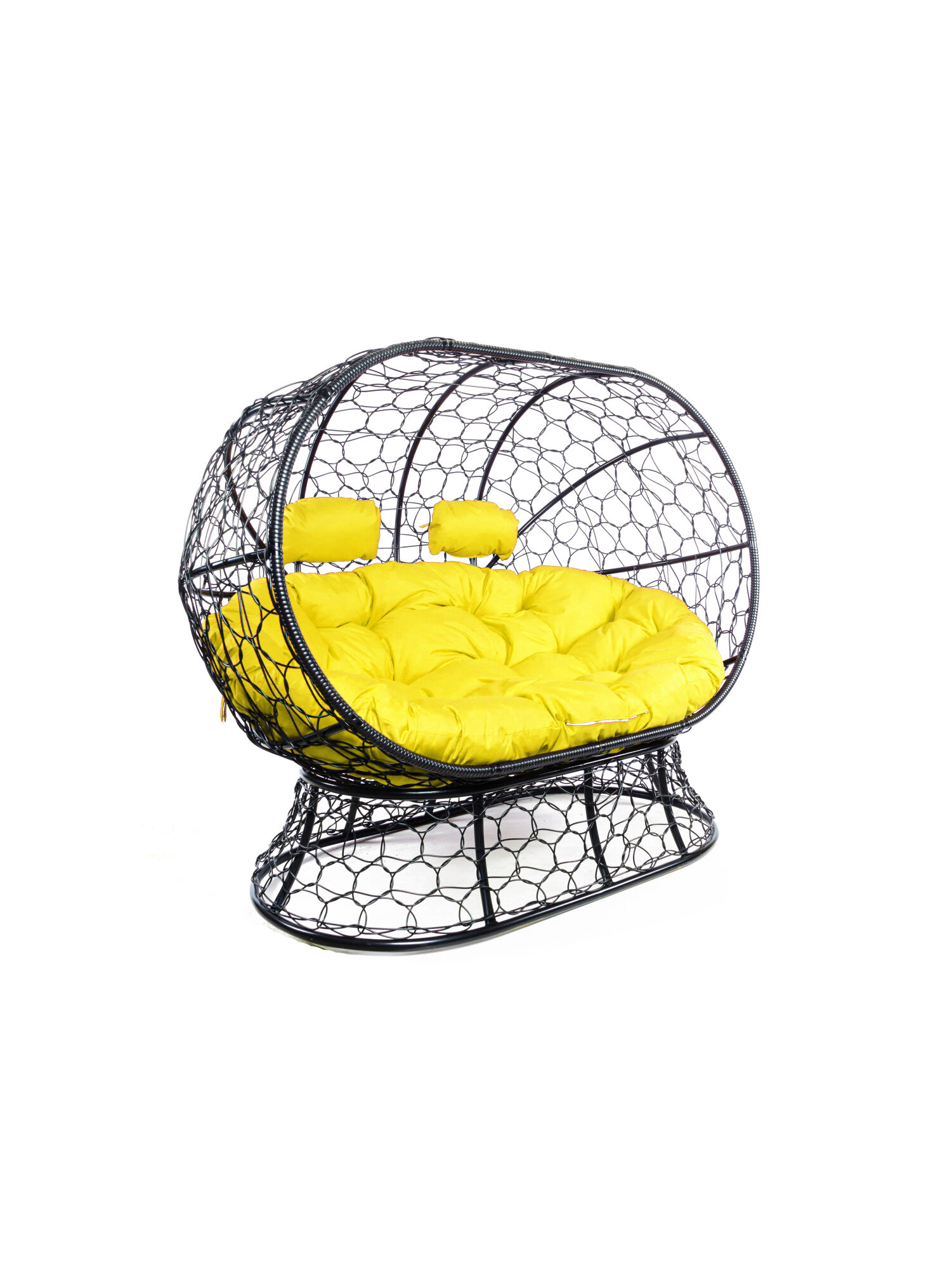Диван M-group лежебока на подставке с ротангом чёрный жёлтая подушка