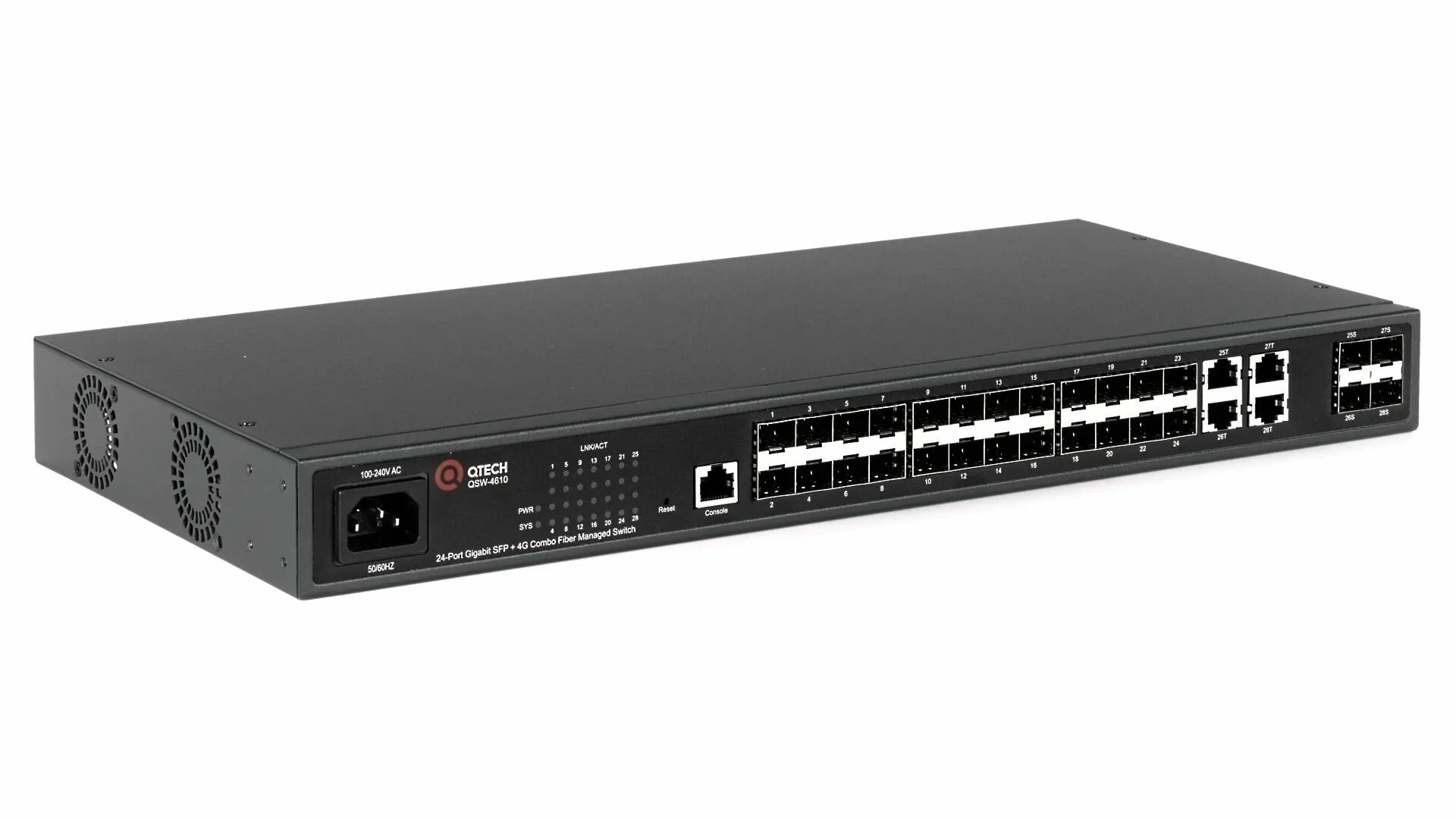 Коммутатор QTECH QSW-4610-28SF-AC L2+, 24 порта SFP, 4 порта комбо 1000BASE-T SFP