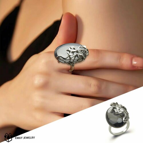 Кольцо Emay, шпинель синтетическая, искусственный камень, размер 18, серебряный, серый