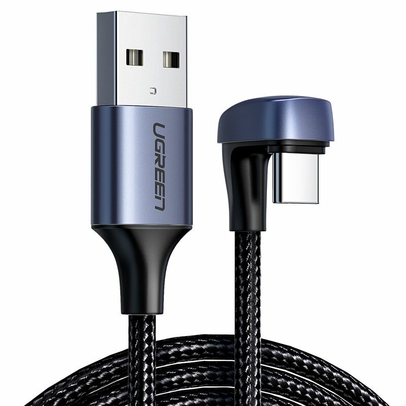 Кабель угловой UGREEN US311 (70315) USB2.0-A to Angled USB-C Cable Aluminum Case with Braided. Длина: 2 м. Цвет: черный