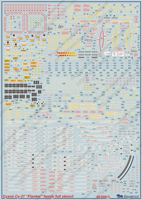 Деколь Сухой Су-27 технические надписи, 1/48