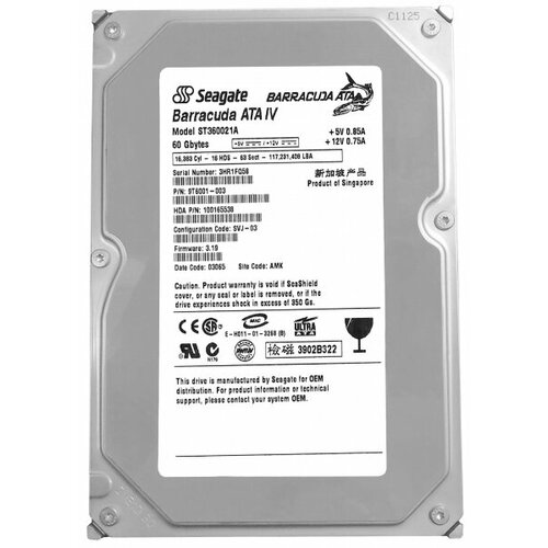 Жесткий диск Seagate ST360021A 60Gb 7200 IDE 3.5 HDD жесткий диск ibm 0e666 60gb 7200 ide 3 5 hdd