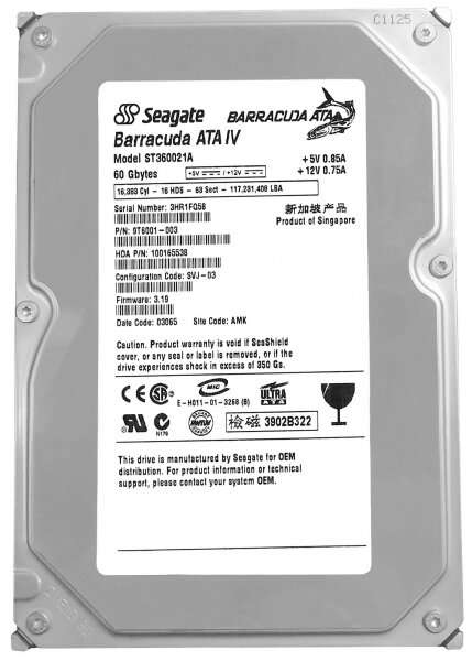 Жесткий диск Seagate ST360021A 60Gb 7200 IDE 3.5" HDD