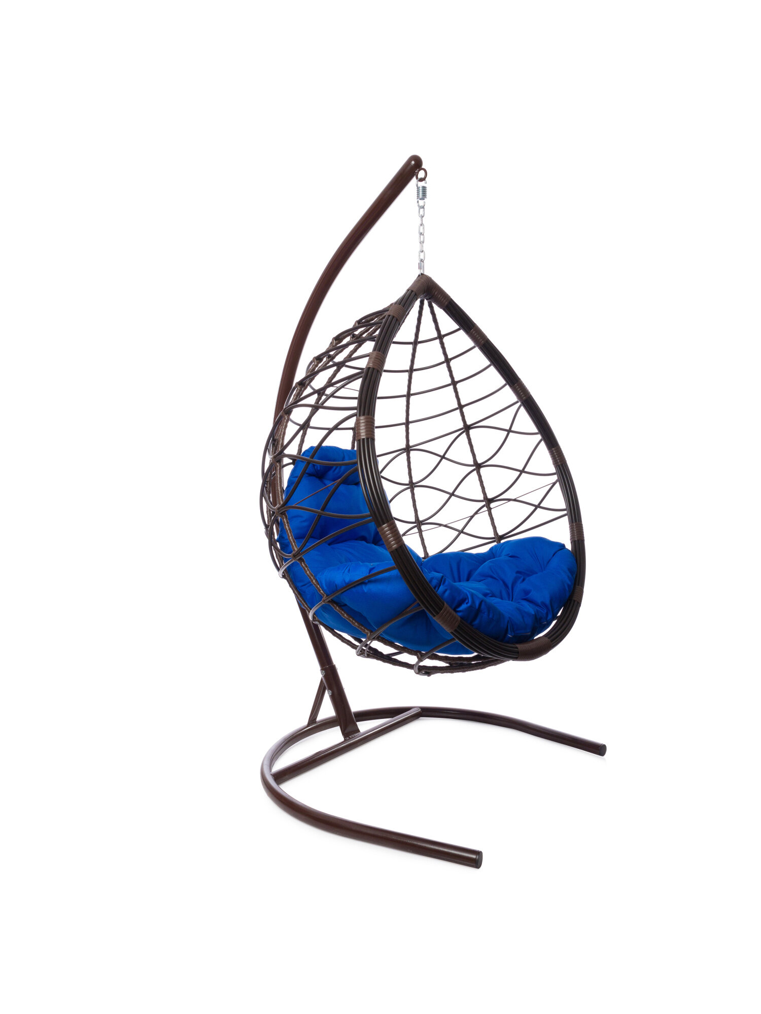 Подвесное кресло M-group капля лори, с ротангом коричневое синяя подушка