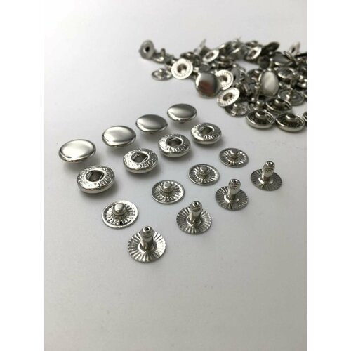 Кнопки Альфа 12.5 мм Серебристый (никель) 30шт, нержавеющая сталь, Турция