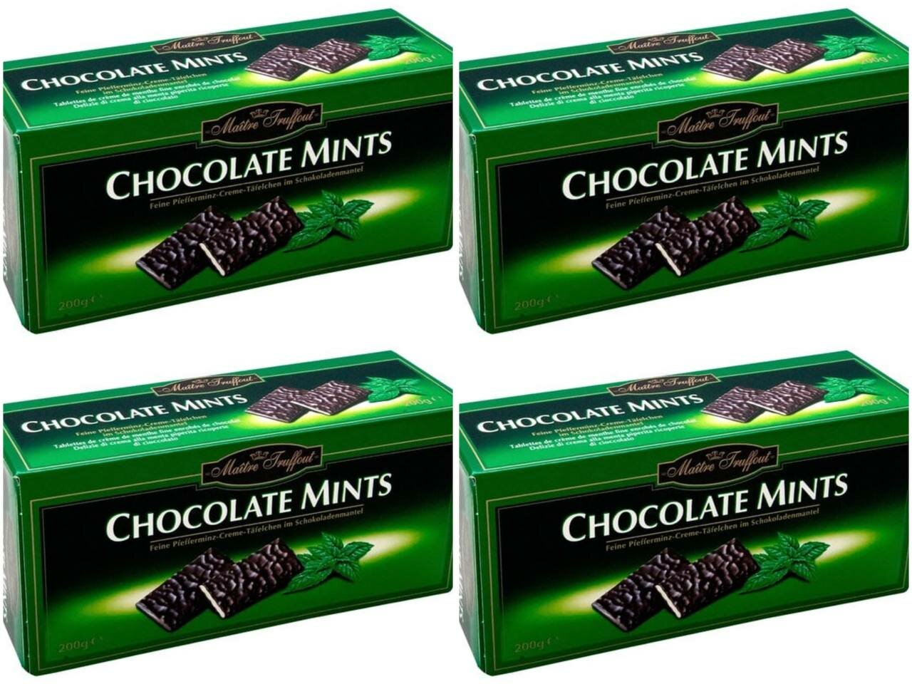 Maitre truffout Темный шоколад с мятной начинкой в пластинках, 4шт по 200 г (Германия)