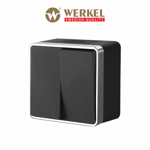 w5020035 werkel выключатель двухклавишный gallant черный хром веркель Накладной влагозащищенный выключатель двухклавишный Werkel Gallant W5020235 черный/хром IP44