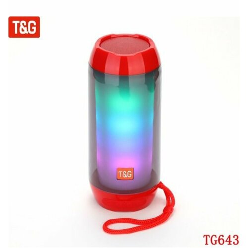 Колонка портативная музыкальная bluetooth беспроводная с блютуз TG643 RED 20Вт с подсветкой BT FM USB MicroSD TF AUX Soft Touch 999₽