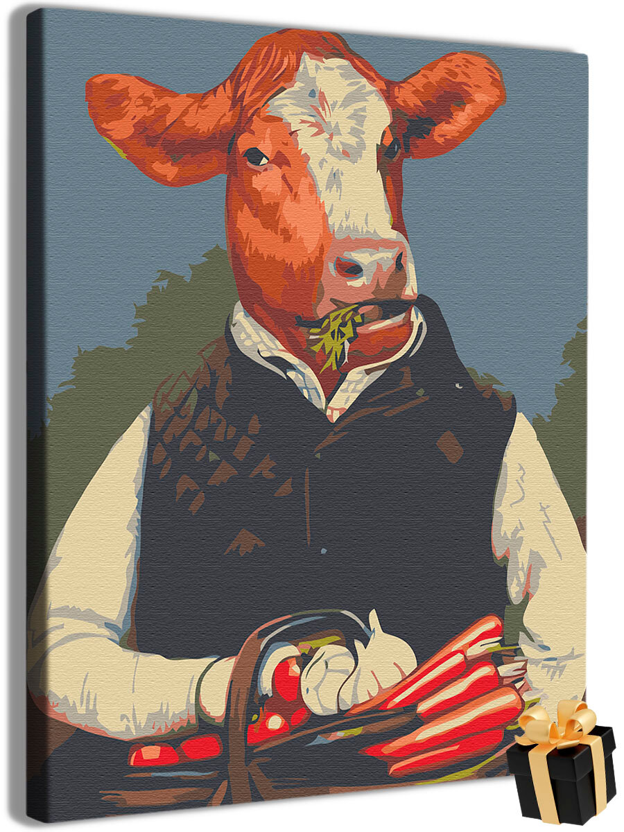 Картина по номерам "Корова Арт" холст на подрамнике 40х50