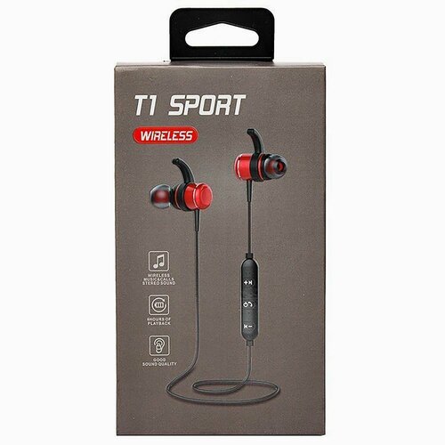 Bluetooth-наушники внутриканальные - T1 Sport, красные, 1 шт