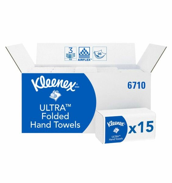 6710 Бумажные полотенца в пачках Kleenex Ultra белые 3 слоя (15 пач х 96 л)