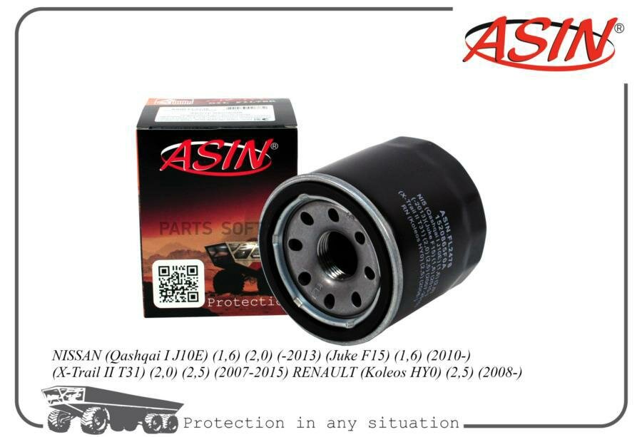 ASIN ASINFL2478 Фильтр масляный NISSAN (Qashqai I J10E) (1,6) (2,0) (-2013) (Juke F15) (1,6) (2010-) (X-Trail II T31) (2,0) (2,5) (2007-2015) RENAULT (Koleos HY0) (2,5) (2008-)