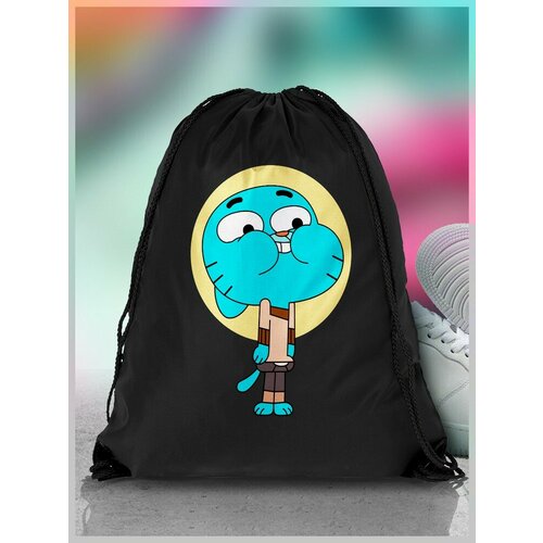 Мешок для сменной обуви ДТФ черный Мультфильм The Amazing world of Gumbal Удивительный мир гамбола Дарвин анаис - 3589 690₽