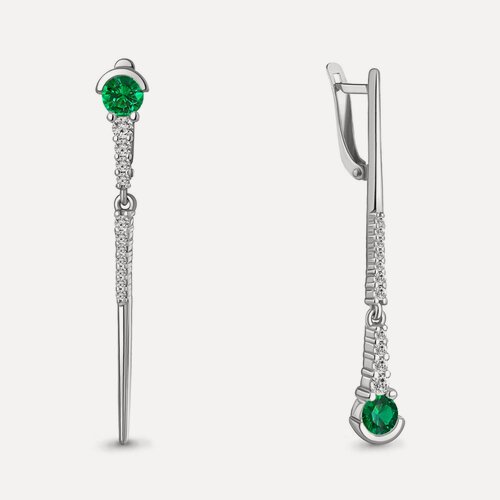 Изображение товара Серьги с подвесками, серебро, 925 проба, родирование, изумруд синтетический, фианит