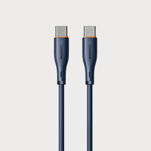 Изображение товара Кабель силиконовый 60W Type-C -Type-C Keephone Сверхбыстрая зарядка и синхронизация 480 Мбит/с без спутывания, 1 м. син