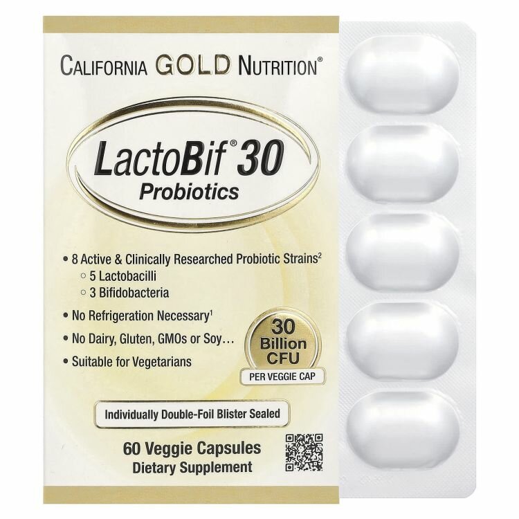 California Gold Nutrition Пробиотики LactoBif 30 млрд КОЕ 60 овощных капсул