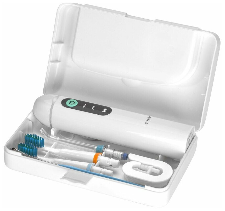 Ирригатор Jetpik JP200 Elite, импульсный, 4 режима, 5 насадок, аккумулятор, белый — фото 1