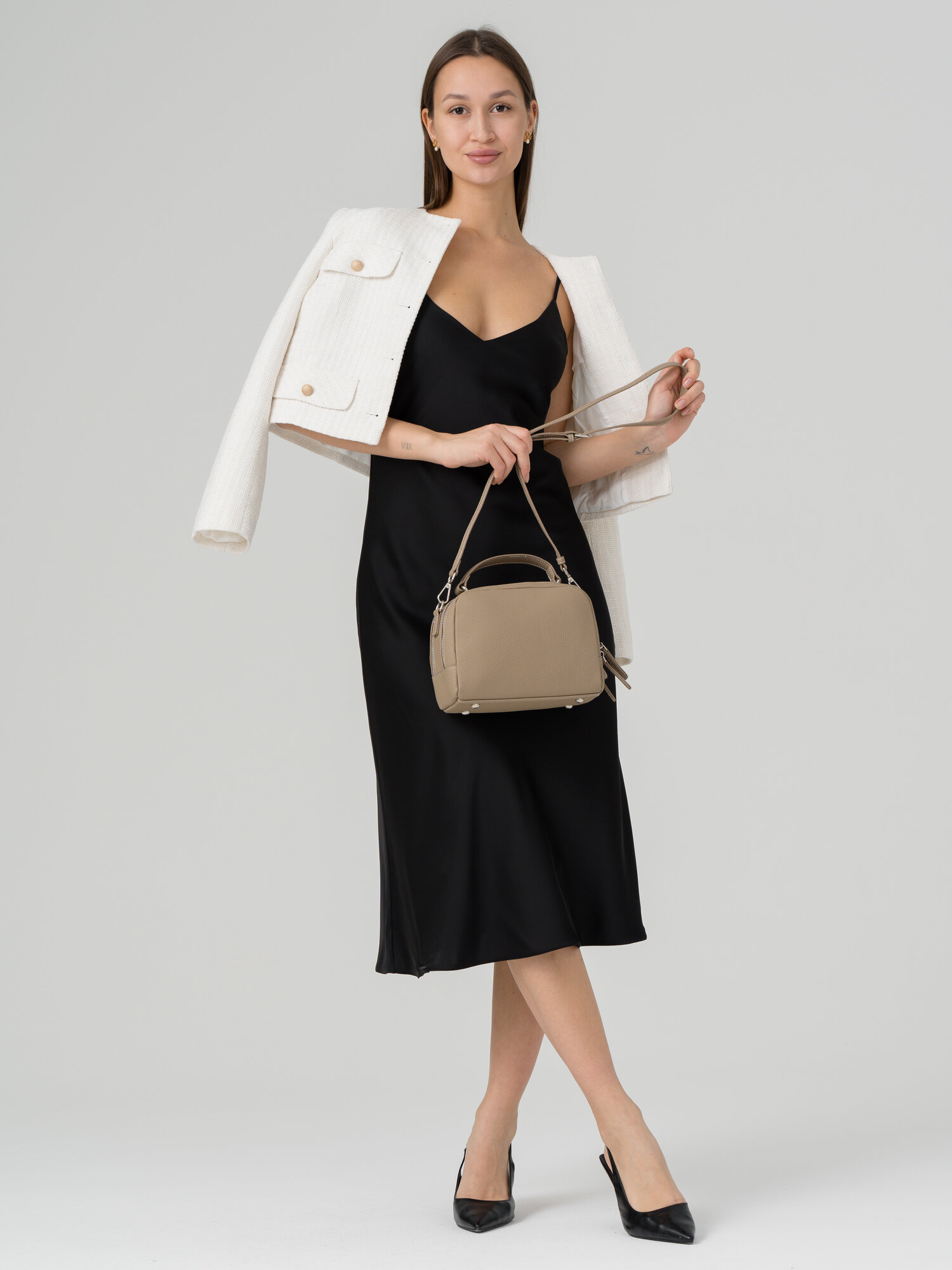 Сумка кросс-боди Daniele Riccardi, фактура зернистая, бежевый — фото 1