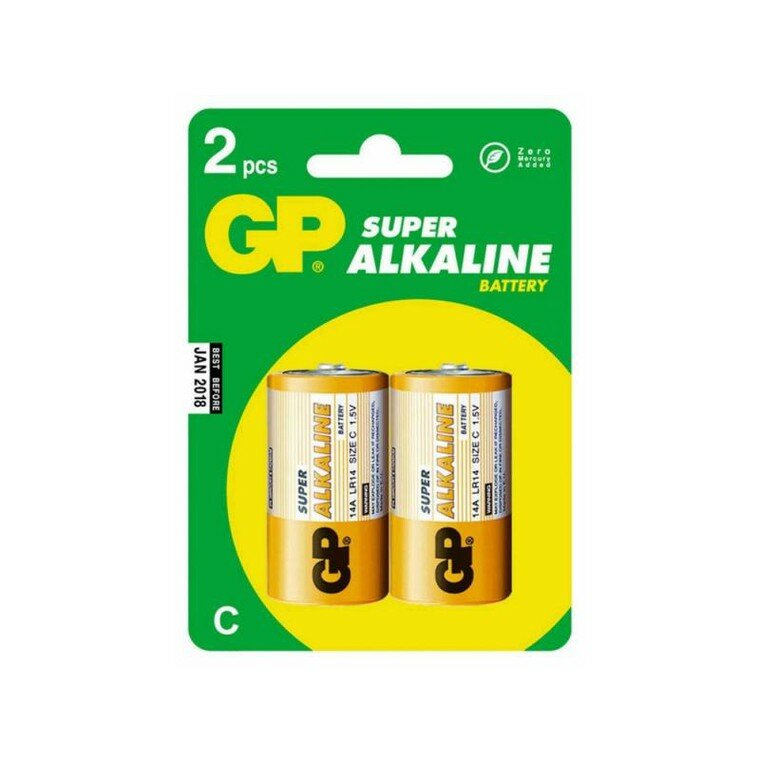 Батарейкa щелочная (алкалиновая) тип C/LR14, GP Super (2шт в блистере) 1.5 V