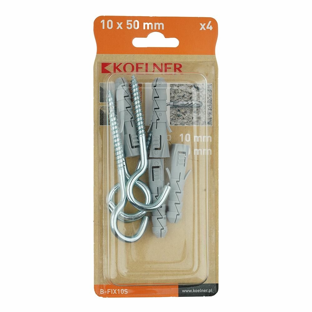 Дюбель распорный FIX10S 10х50 мм с S-крюком 6х85 мм 4 шт