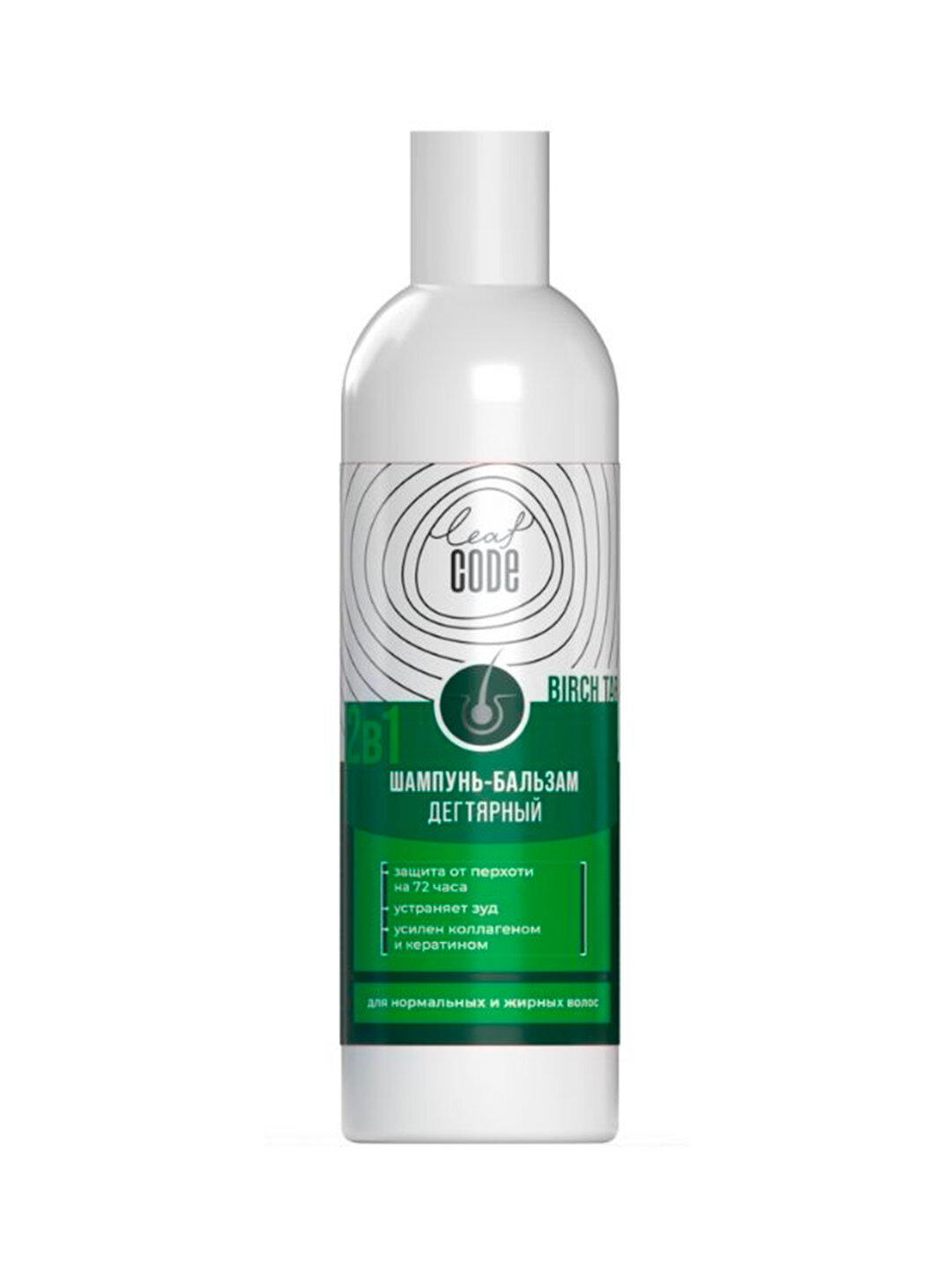 Шампунь LEAF CODE, дегтярный, от перхоти, для жирных волос, 250мл — фото 1
